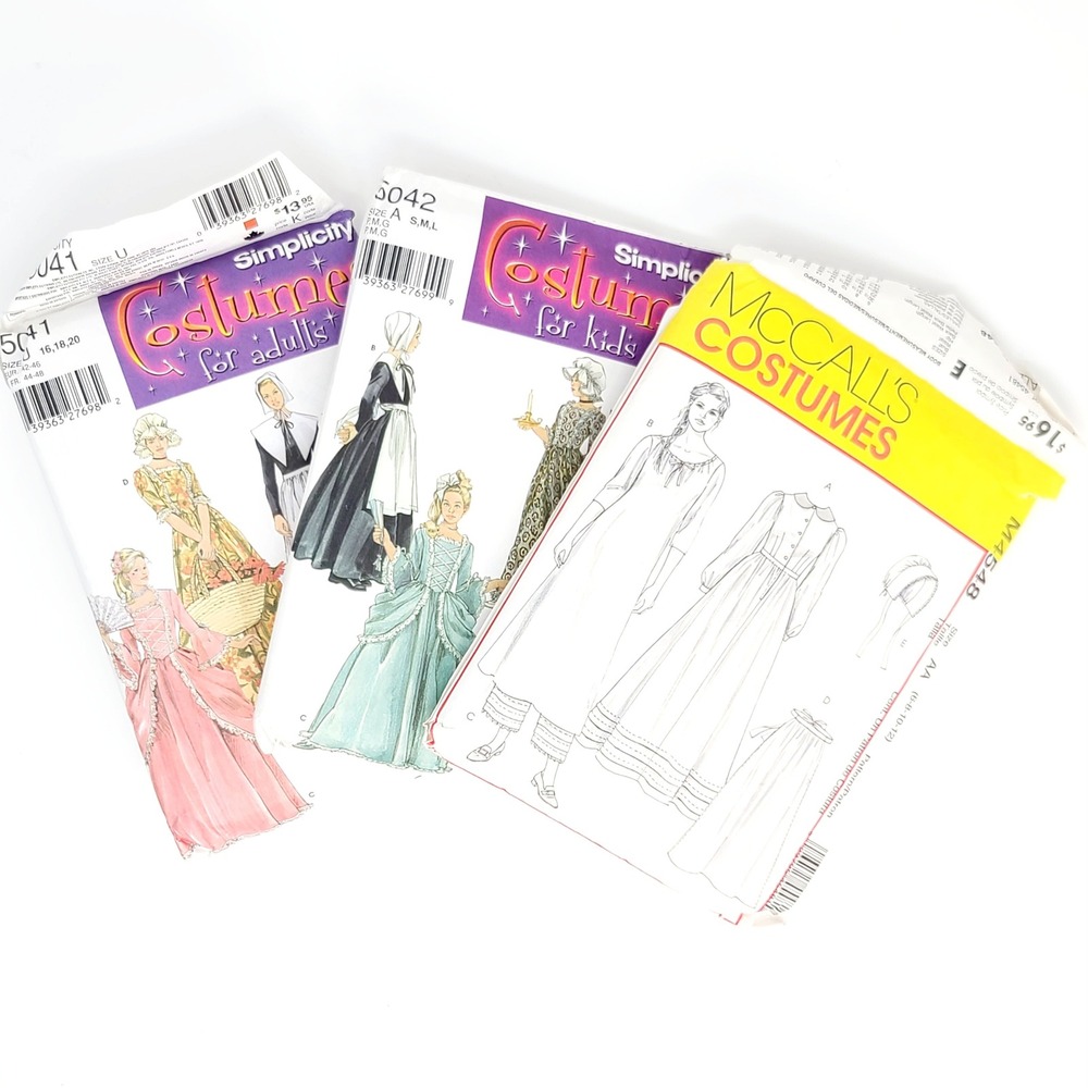 Simplicity McCalls Costume Sewing Patterns Lot 3 Historical Pilgrim Prairie